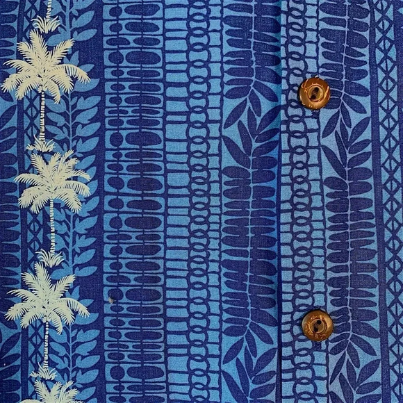 Pacific Legend Hawaiian Short Sleeve Button Down Shirt XL Blue White Palm Trees - Picture 10 of 16